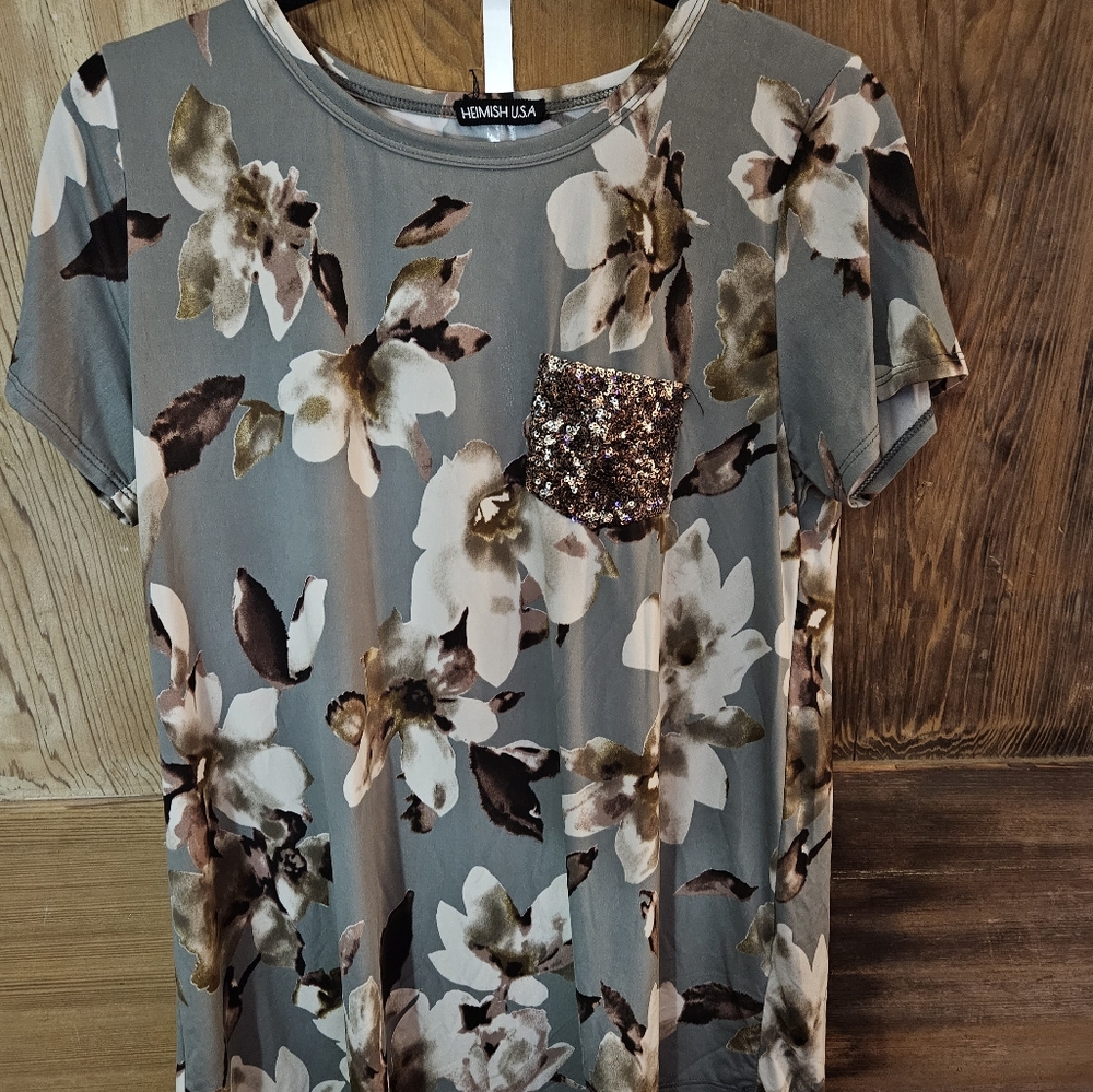 HEIMISH USA Floral Print Women's Top - Gray and Brown
